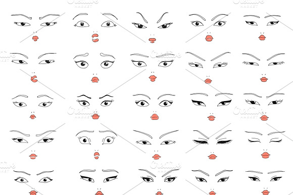 Set Of 25 Woman Emotions