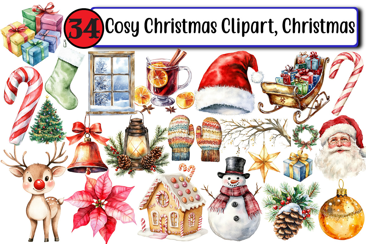 Cosy Christmas Clipart, Christmas, an Illustration by Design Market (Photo 1 of 3)