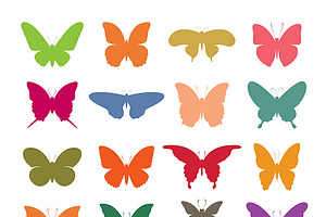 Vector Group Of Colorful Butterfly.