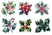 Holly Flower Watercolor Clipart, an Illustration by SinaCreation (Thumbnail 2 of 5)