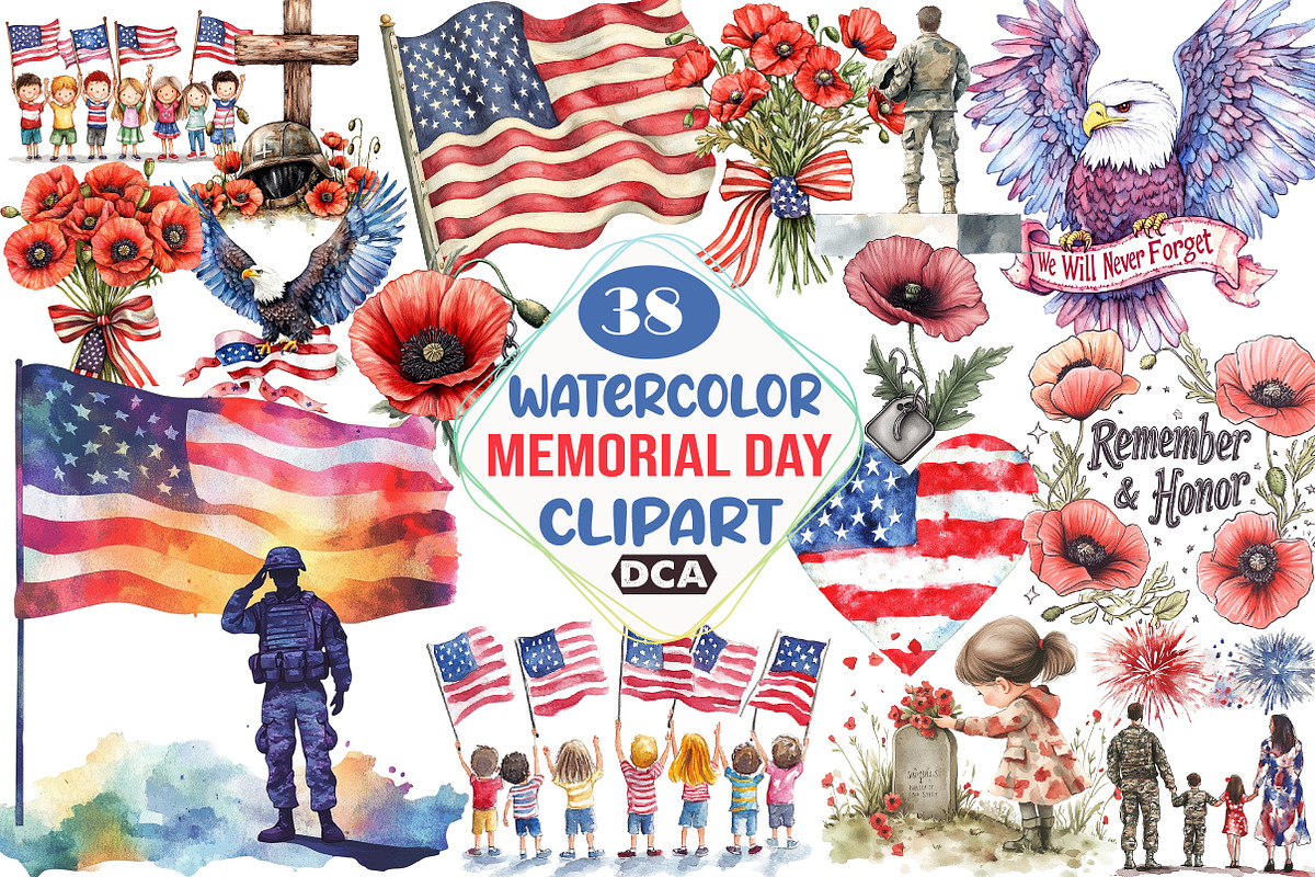 Watercolor Memorial Day, an Illustration by DreamCafeArt (Photo 1 of 5)