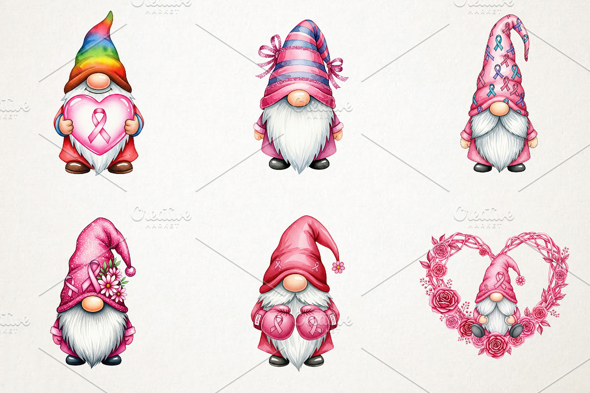 Breast Cancer Gnome Watercolor Png, an Illustration by RobertsArt (Photo 4 of 7)