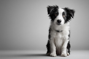 Cute dog portrait on grey background, an Animal Photo by AlyaAnd