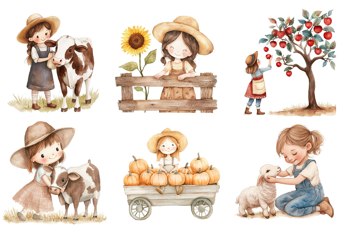 Adorable Girl Farmer Clipart PNG, an Illustration by SinaCreation (Photo 3 of 4)