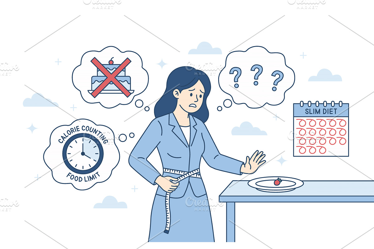 Frustrated woman struggling with, a Food Illustration by Artsaba Family