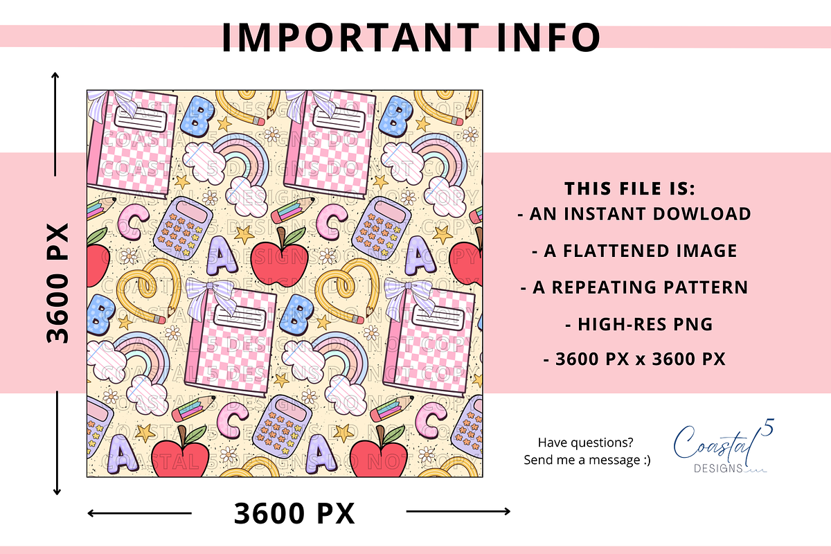 Back to School Seamless Pattern, a Pattern Graphic by Coastal 5 Designs (Photo 3 of 3)