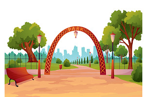 Entrance to city park with green, an Illustration by the8monkey