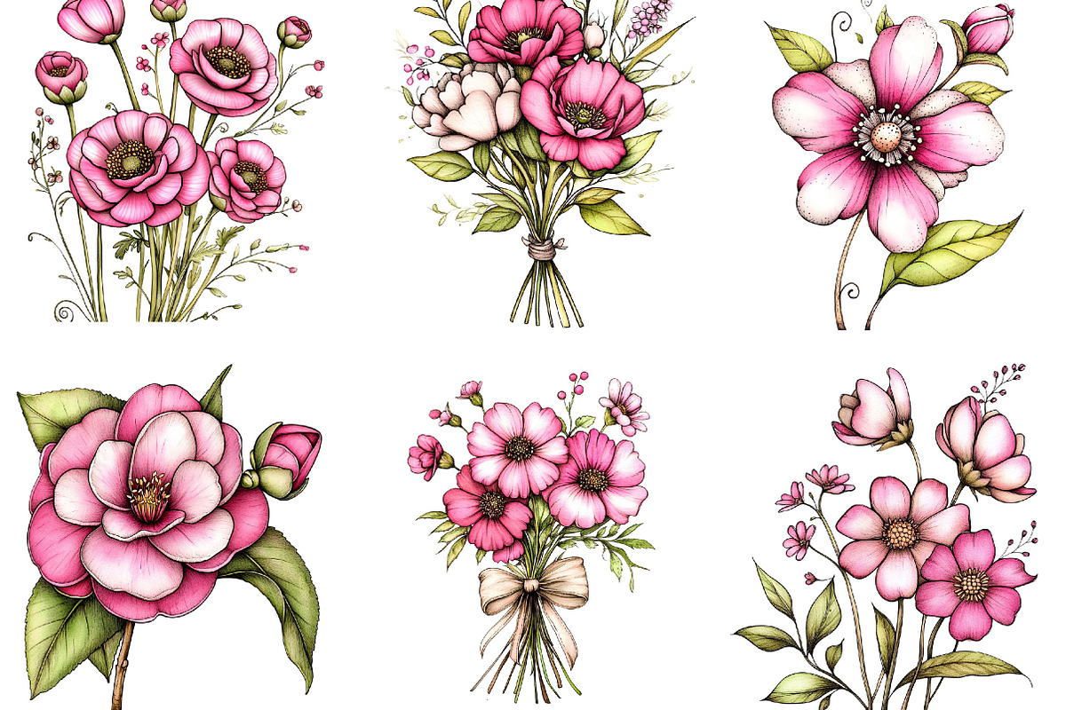 Pink Flowers Spring Clipart, an Illustration by Designking (Photo 2 of 5)