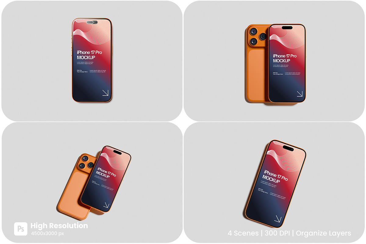 iPhone 17 Pro Mockup, an iPhone Mockup by HanaSaka_Studio (Photo 1 of 5)