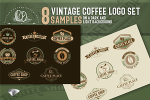 8 Vintage Coffee Logo Set