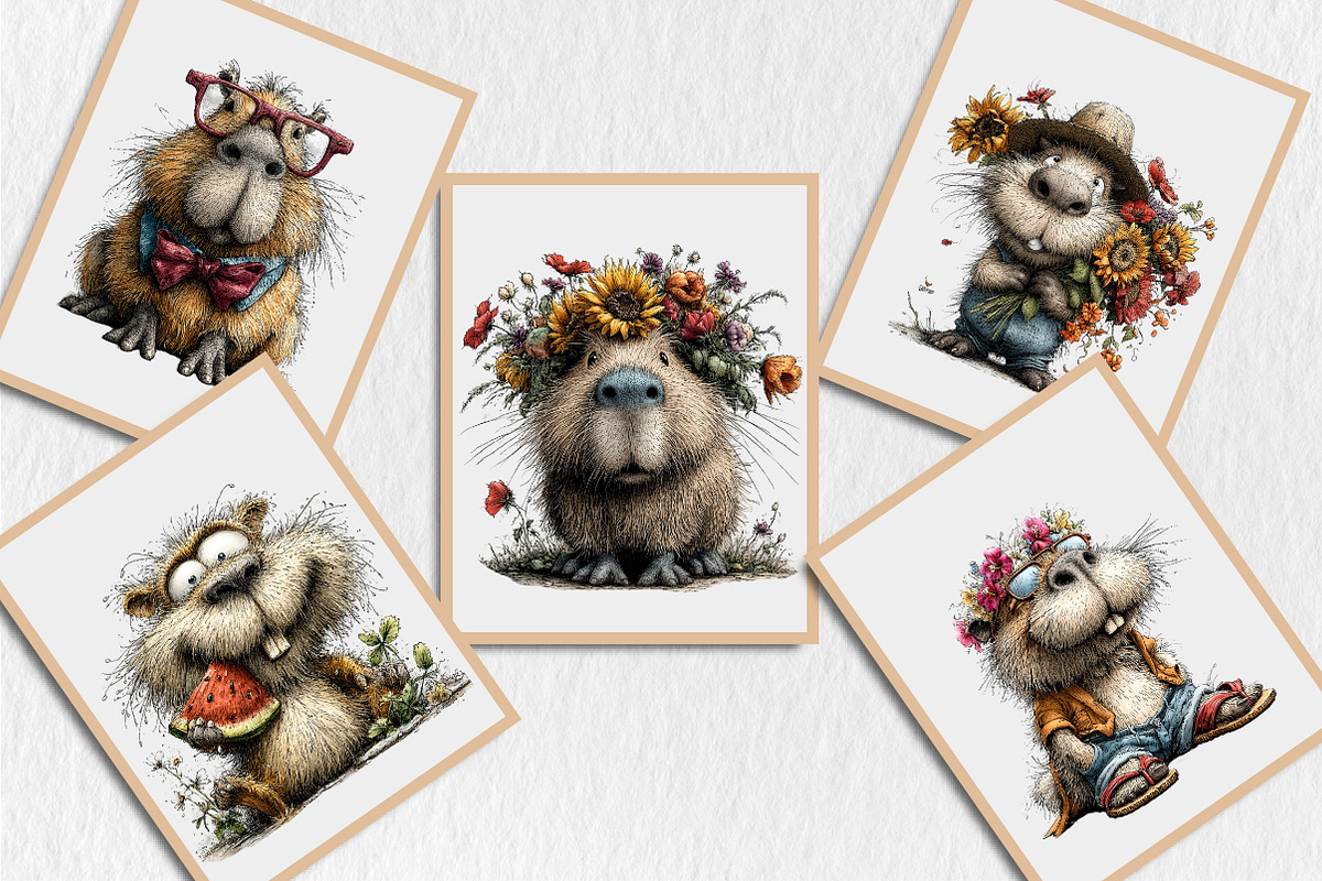 Whimsical Summer Capybara Clipart, a Seasonal Illustration by Rose Art (Photo 6 of 6)