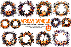 Halloween Wreath Sublimation Clipart, a Seasonal Illustration by Creative Arslan