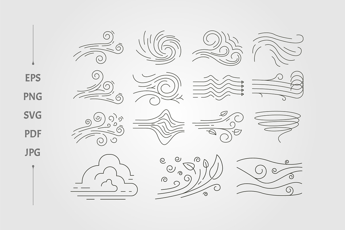 set of wind weather abstract vector, a Decorative Illustration by lawoel