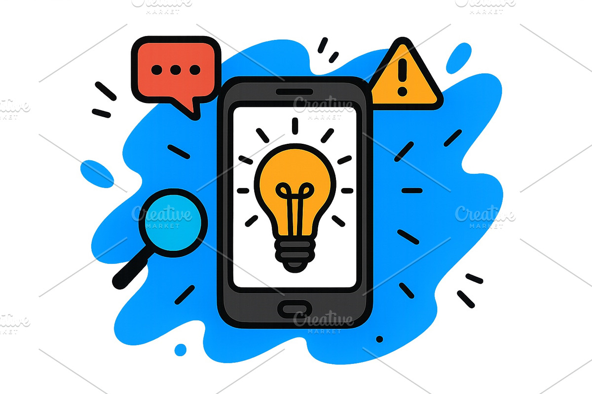 Smartphone displaying a light bulb, a Technology Illustration by ZinetroN