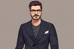 Stylish Man In Eyeglasses Wearing A Navy Blazer And Casual Sneakers