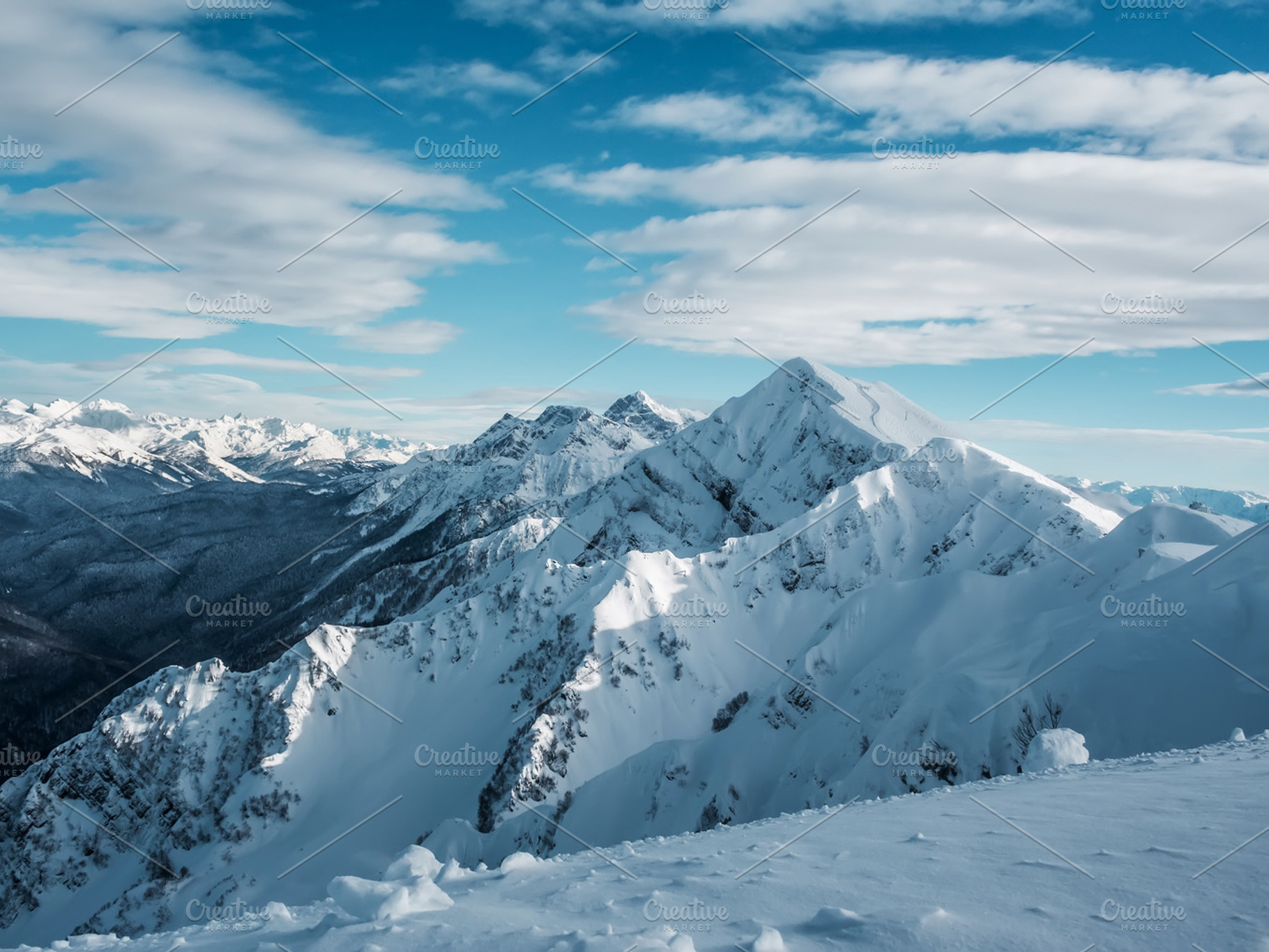 Panorama of snowy Mountains, a Nature Photo by GreatFruit