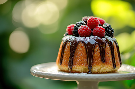 Delicious cake with frosting cream and ripe berries, a Food & Drink Photo by AlyaAnd
