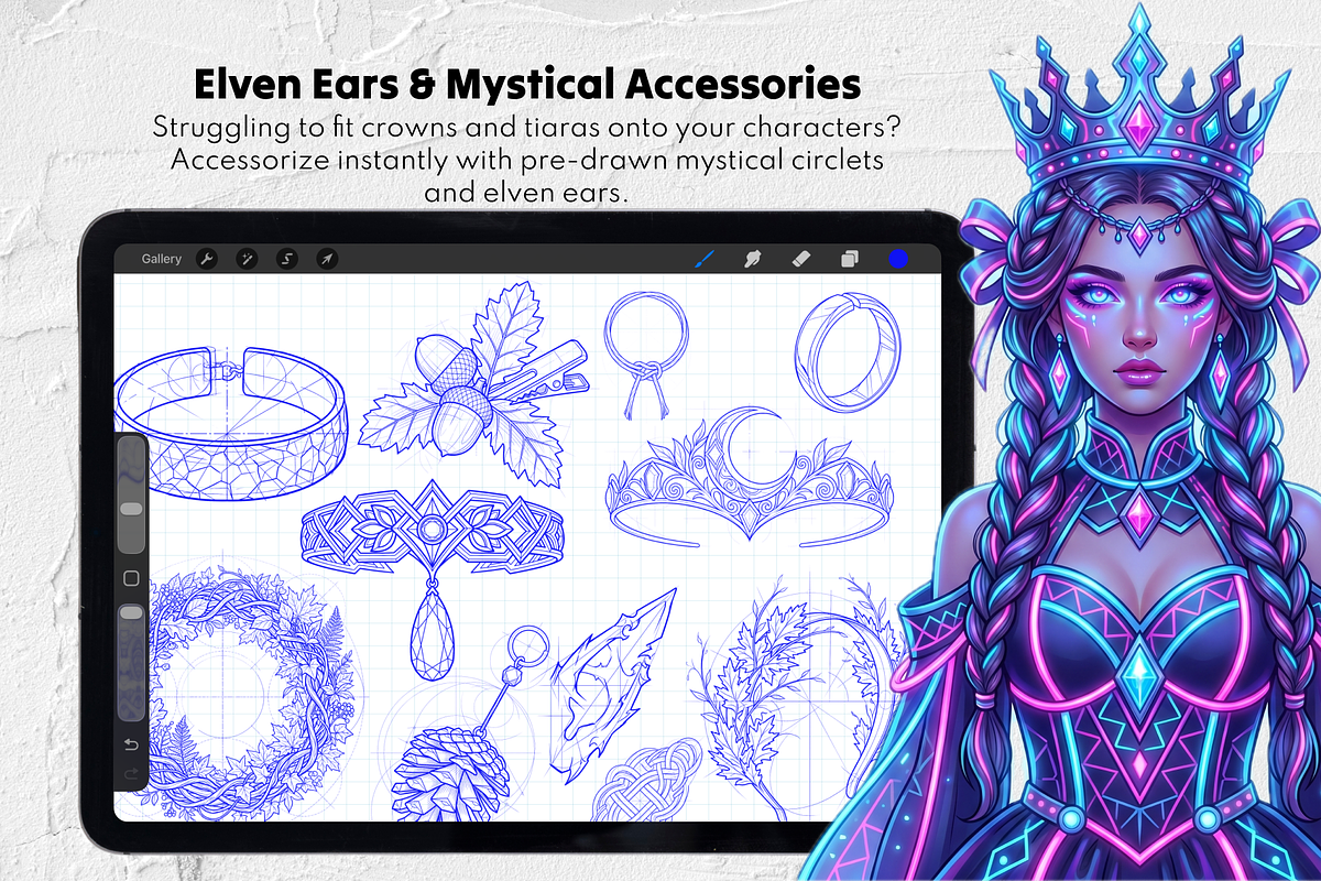 Fantasy Hair Stamp Procreate Brushes, a Brush Add-On by Selentaori Studio (Photo 9 of 12)