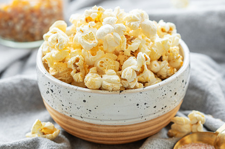 Tasty salted homemade popcorn, a Food & Drink Photo by Olena Rudo