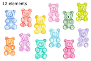 Gummy bears watercolor clipart, a Background Graphic by GoodFairyClipArt (Thumbnail 2 of 3)