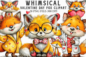 Quirky Valentine Day Fox Clipart, an Illustration by Libby Wishes