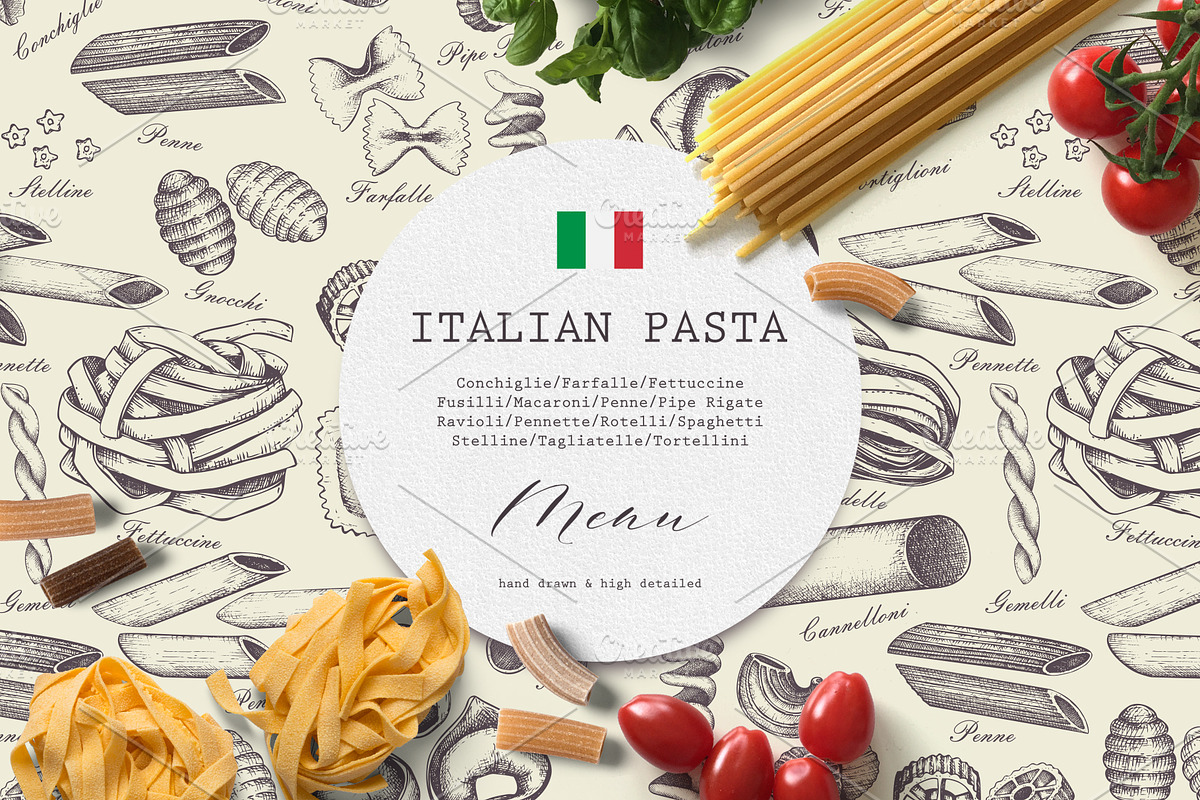 Hand Drawn Italian Pasta Set, a Food Illustration by Yevheniia (Photo 1 of 8)