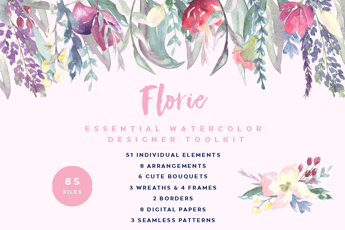 Florie Watercolor Design Kit, an Illustration by KitsPix (Photo 1 of 11)