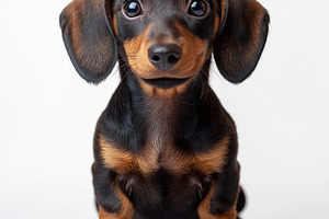 Adorable black and tan dachshund puppy, sitting proudly with big, expressive ey, an Animal Photo by ImageMir