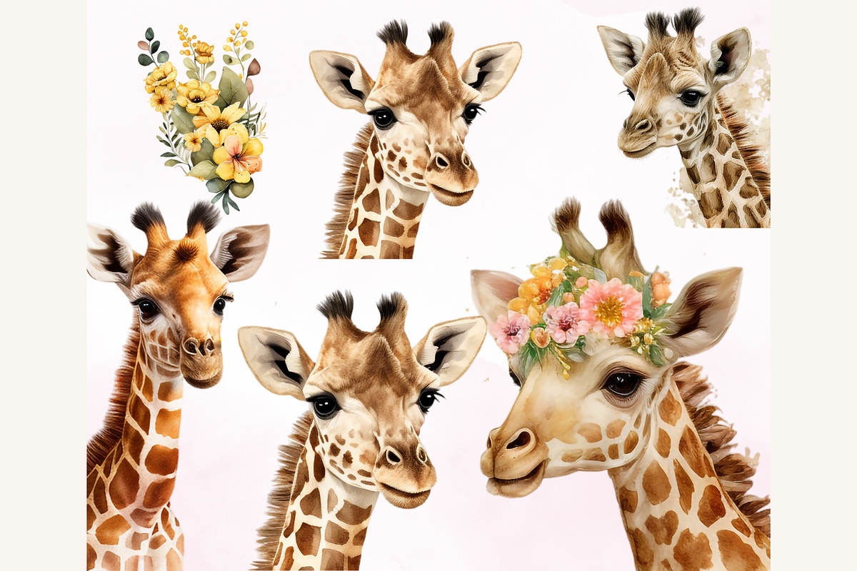 Watercolor Cute Giraffe  Clipart, an Animal Illustration by TimCanvaTemplate (Photo 2 of 3)