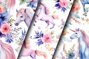 Watercolor Floral Unicorn Patterns