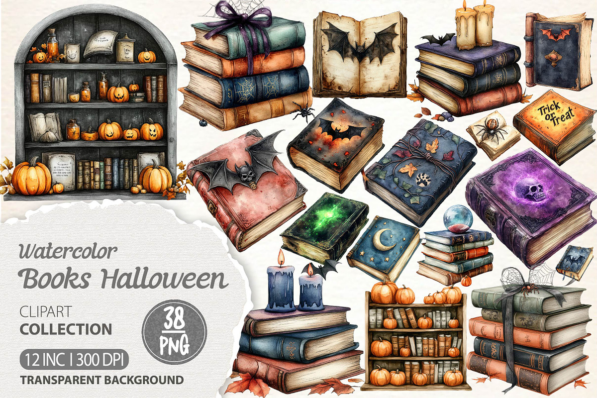 Halloween Books Clipart PNG, an Illustration by Dream Creation (Photo 1 of 7)