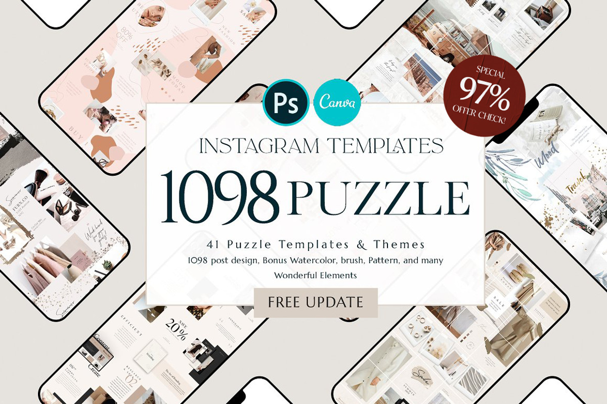 PUZZLE Bundle Instagram CANVA PS, a Social Media Template by Eviory (Photo 1 of 50)
