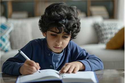 Middle eastern boy is doing homework, a School & Education Photo by Lermont51