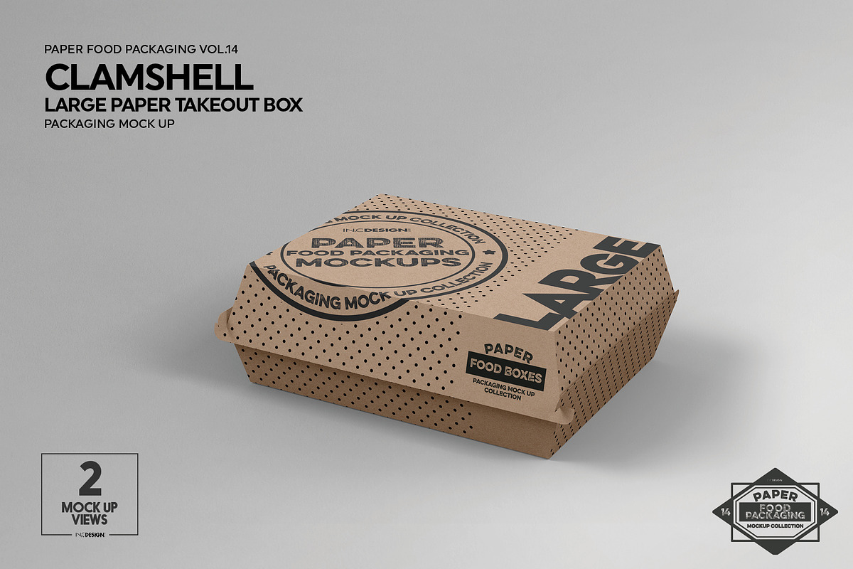 Paper Clamshell Takeout Boxes Mockup, a Packaging Mockup by INCDesign (Photo 5 of 9)