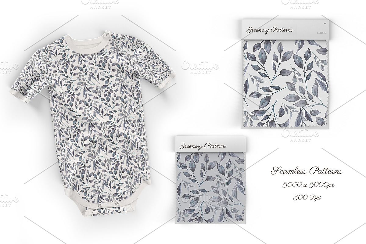 Watercolor Greenery Patterns, a Pattern Graphic by MayaNavits (Photo 8 of 11)