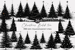 Christmas balck tree clipart, an Illustration by Designworld