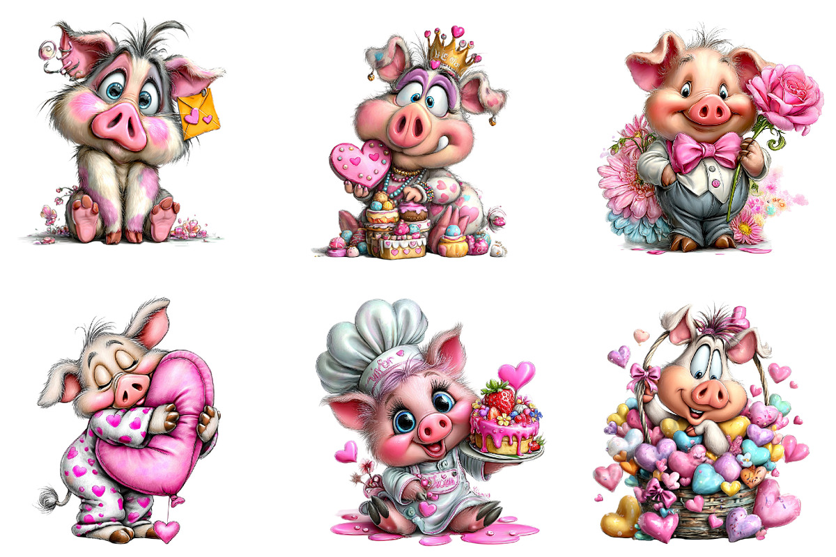 quirky valentine pig clipart, an Illustration by CreationArt (Photo 5 of 5)
