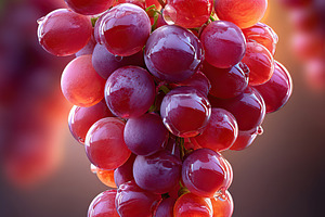 Juicy bunch of grapes hanging on a vine in a vibrant garden during golden hour, a Food & Drink Photo by AlyaAnd