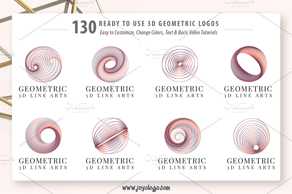 Geometric Logo Generator 3D Line Art, a Branding & Logo Template by joyologo (Photo 8 of 24)