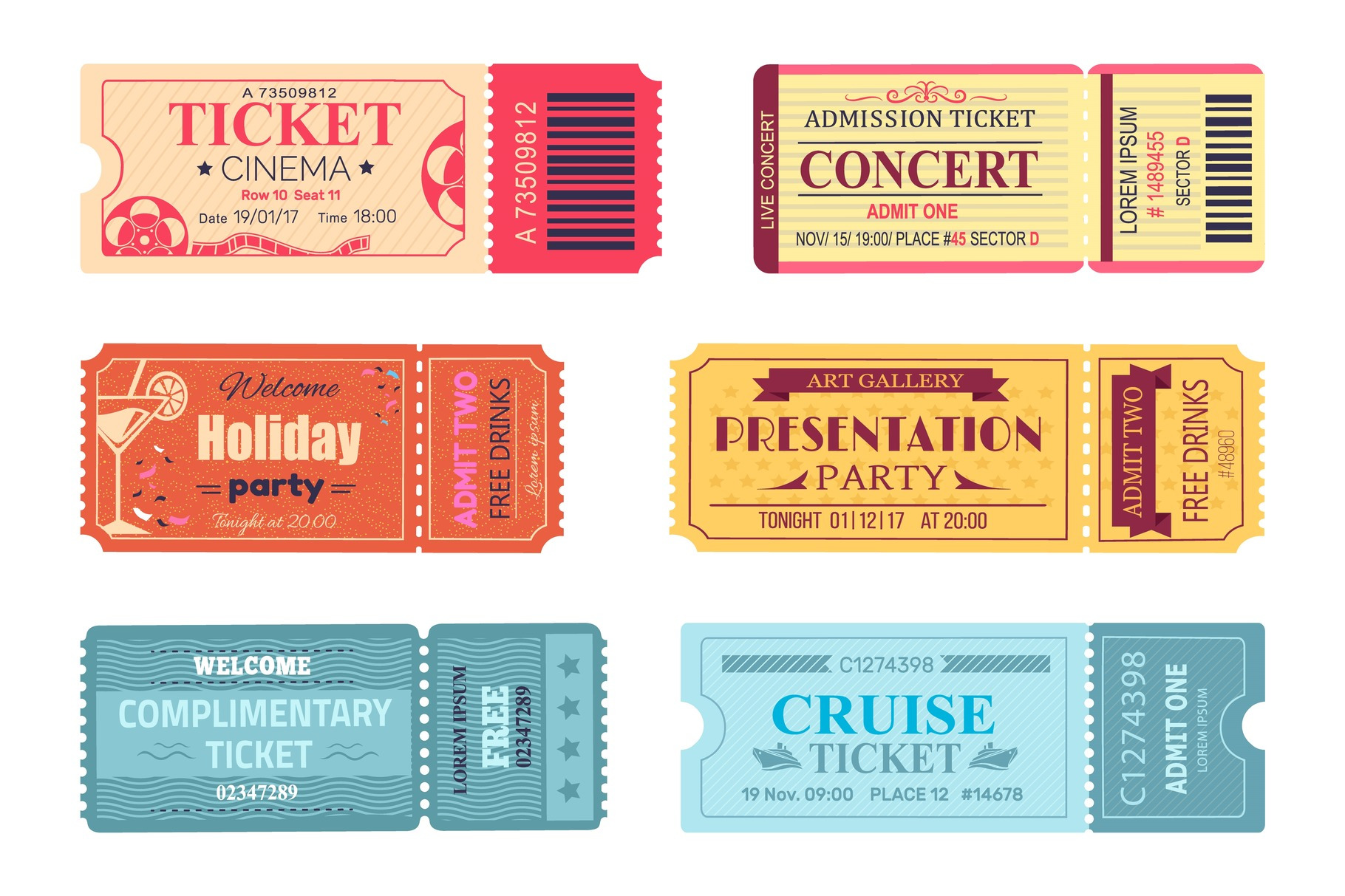 Tickets and Admissions Set Vector Illustration, an Object Graphic by ...