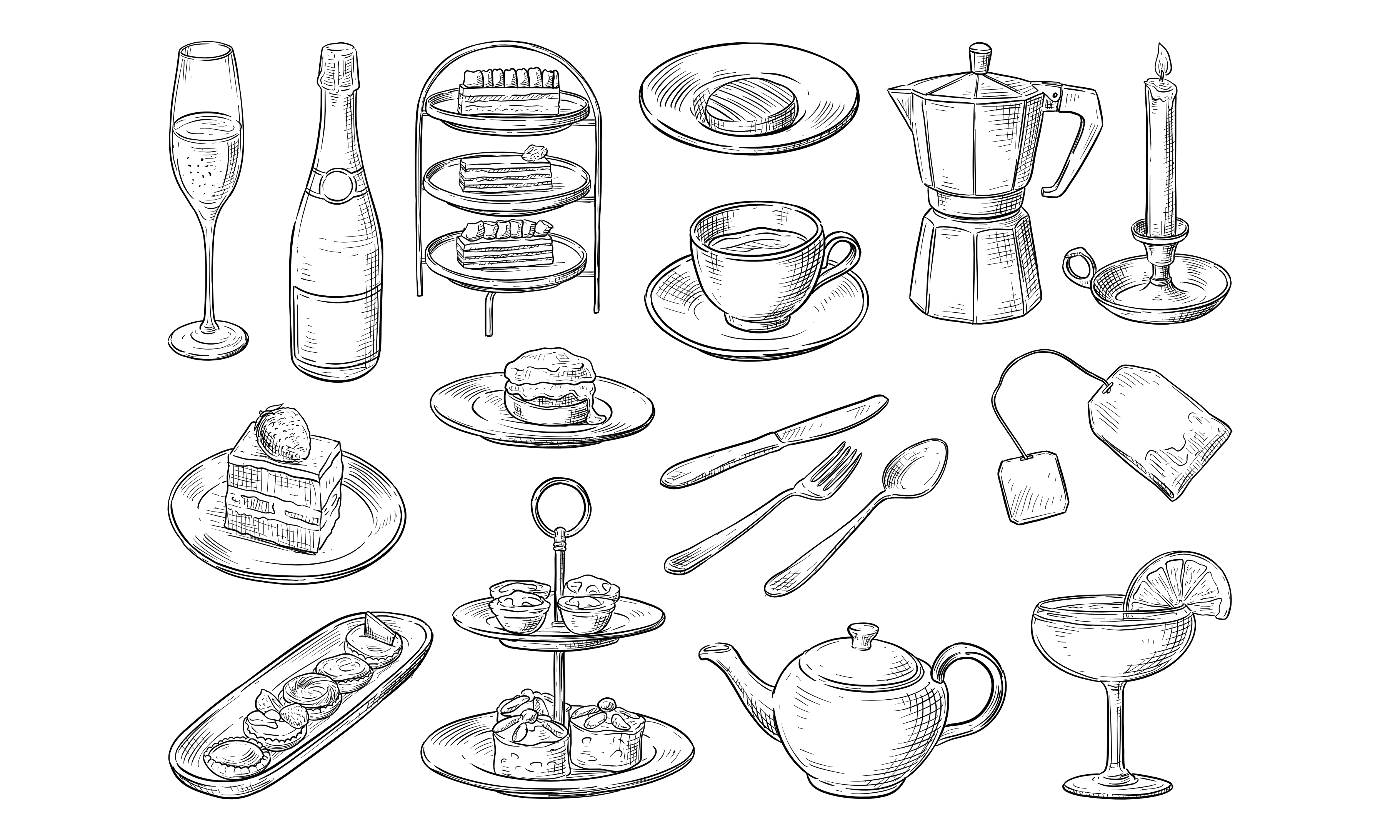 Sparkling Afternoon Tea Handdrawn by Nikagraphic  Creative Market