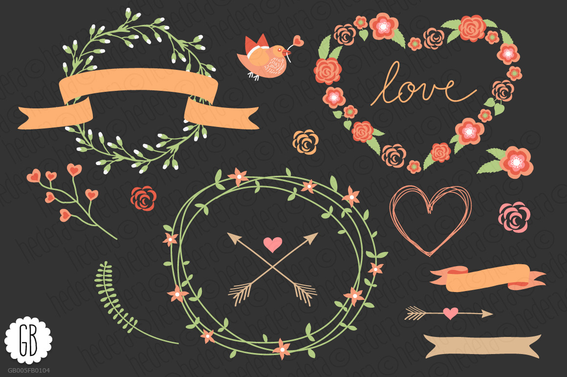 Love wreaths roses heart clip art, an Illustration by GrafikBoutique