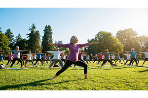 Seniors Practice Yoga Outdoors, a Nature Photo by CREATIVEDEF