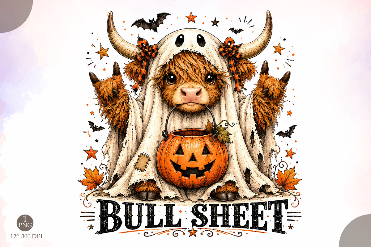 Bull Sheet PNG,Ghost Cows Halloween, an Object Illustration by Libby Wishes (Photo 1 of 3)