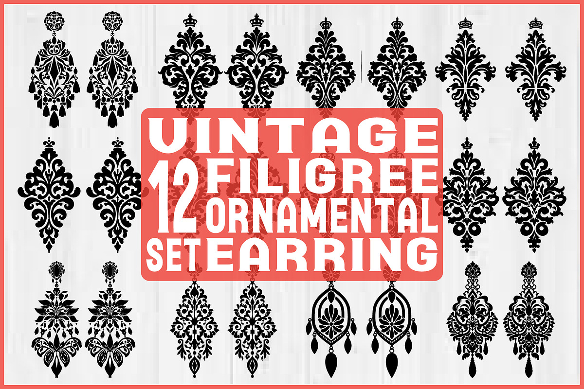 Vintage Filigree Earring SVG Bundle, an Object Graphic by jahid234 (Photo 1 of 13)