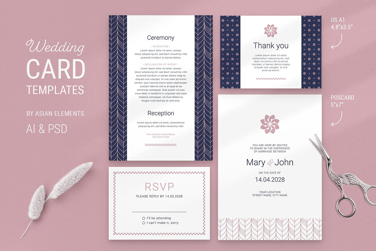 Navy & Pink Wedding Stationery, a Stationery Template by AsianElements (Photo 3 of 11)