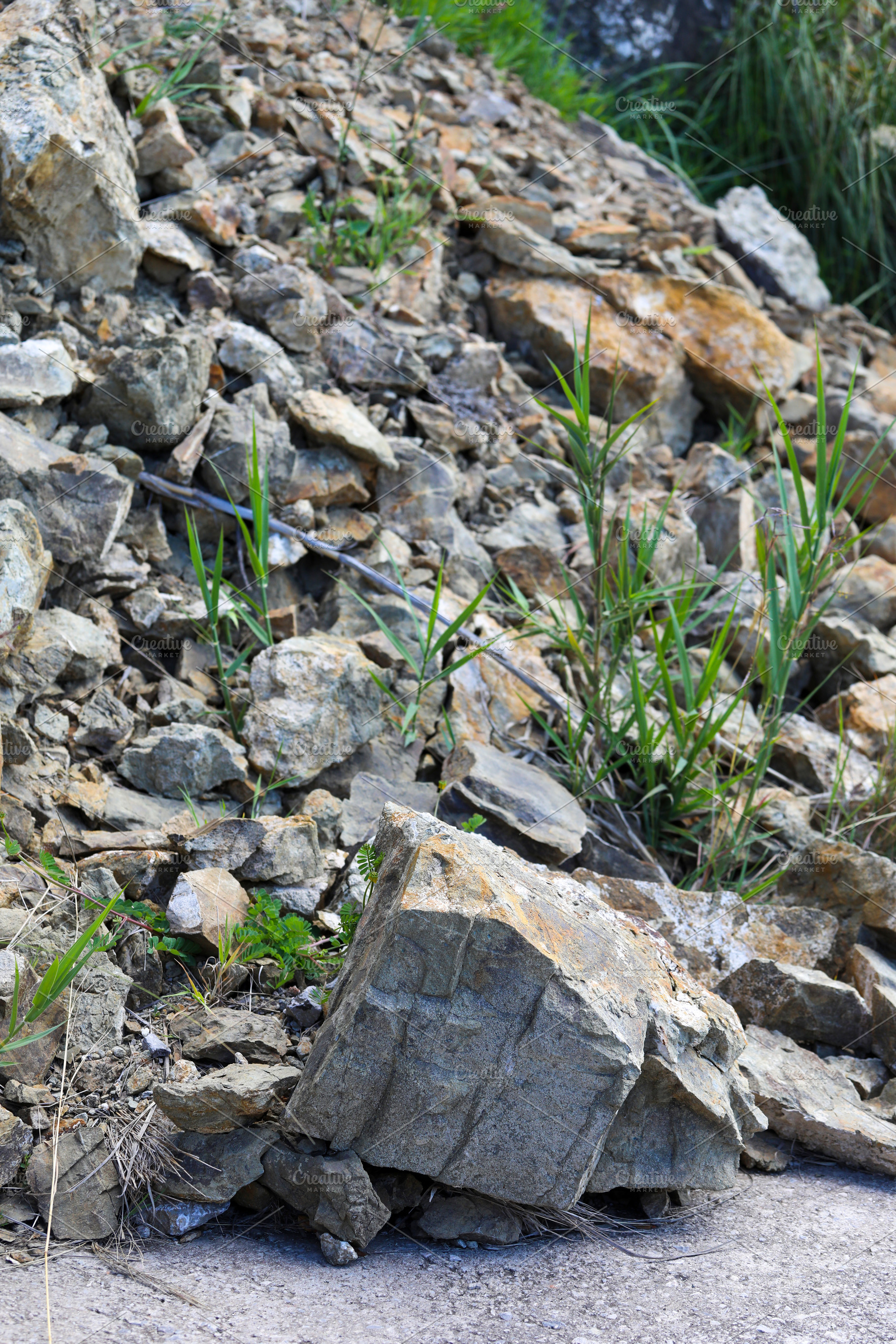 Large boulder fallen from a landslide blocking the road, a Nature Photo by Antonio Gravante Market