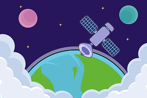 satellite at outer space vector, a Technology Illustration by zyxroun shop