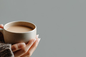 Woman in a cozy sweater holds a mug, a Food & Drink Photo by MistyDay