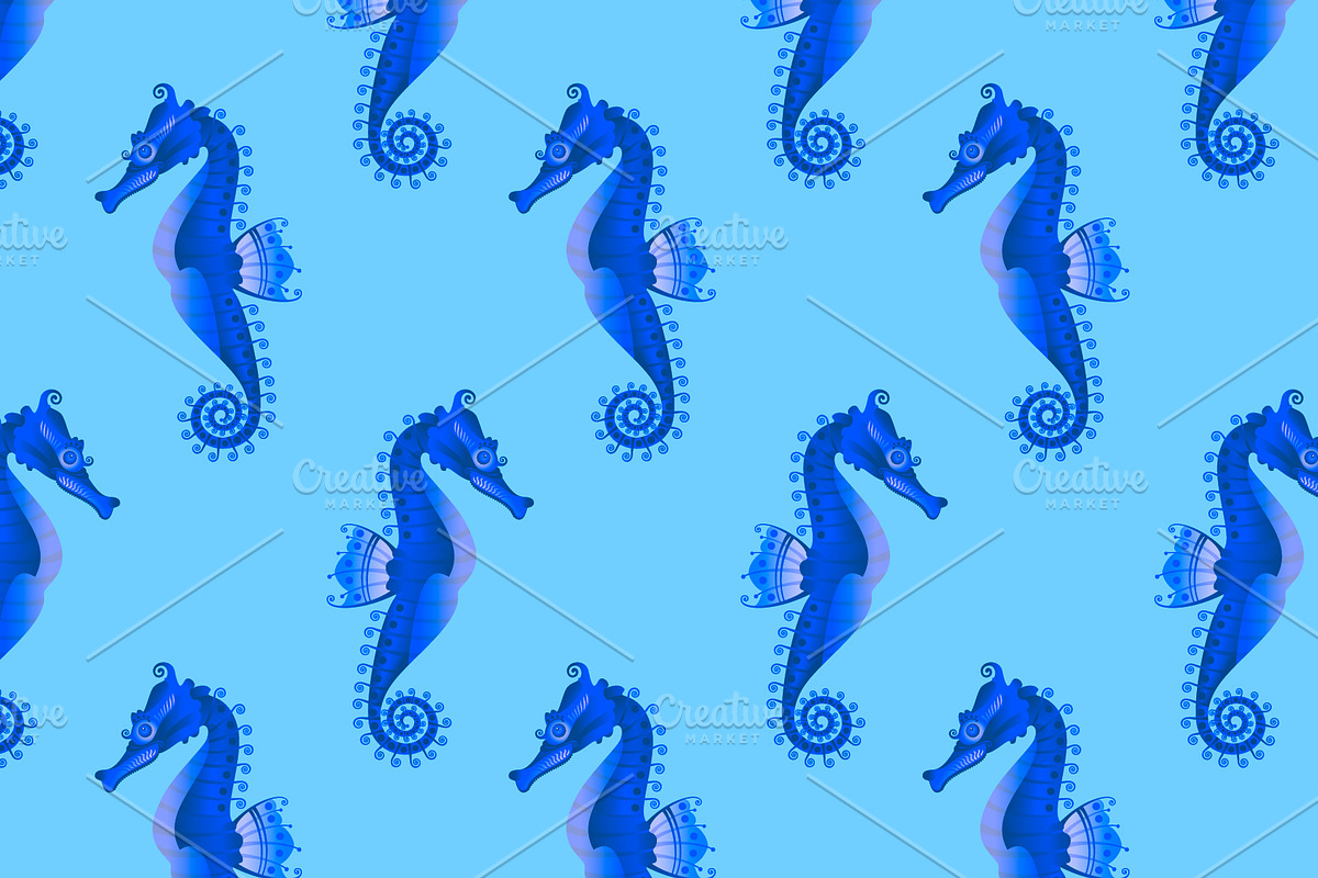 Sea Horse. Art and seamless pattern, a Pattern Graphic by sovarina (Photo 4 of 9)